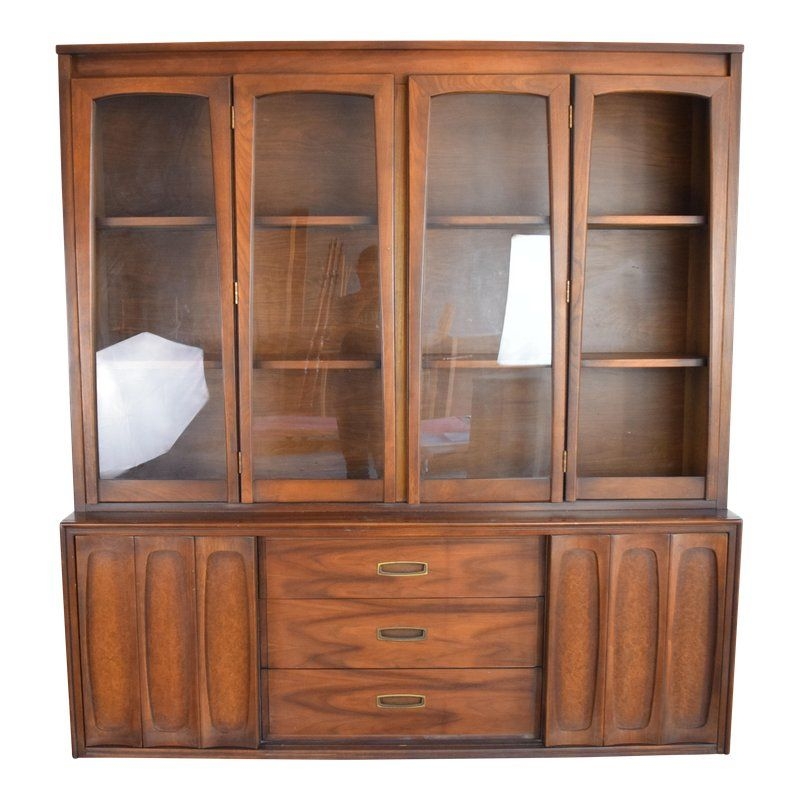 Mid Century Modern Wooden Glass Door China Cabinet