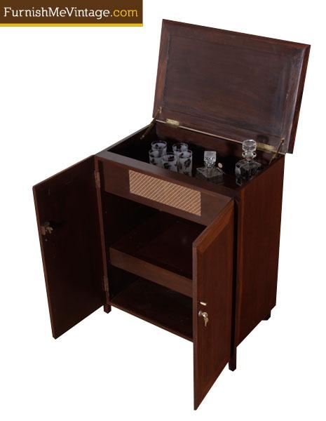 Mid Century Modern Wooden Locking Bar Cabinet