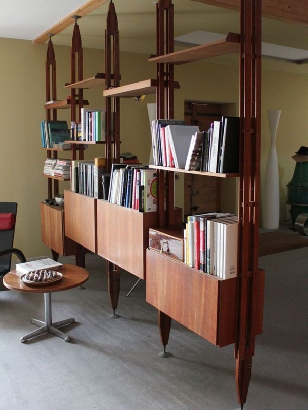 Mid-Century Modern Wooden Room Divider with Shelves