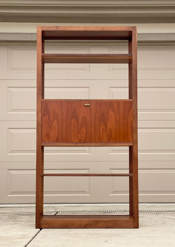 Mid Century Modern Wooden Room Divider with Shelves