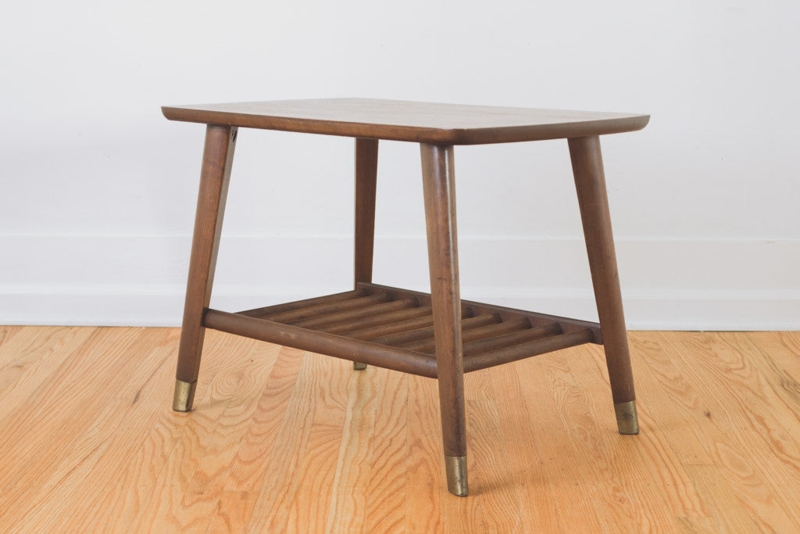 Mid-Century Modern Wooden Side Table with Shelf