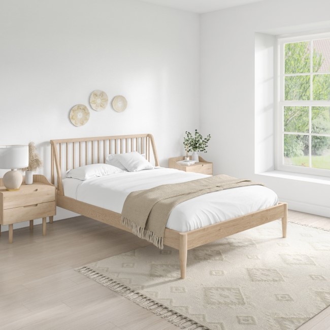 Mid Century Wooden Spindle King Size Bed Frame