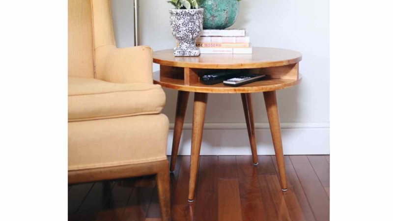 Midcentury Modern Round Wood Side Table