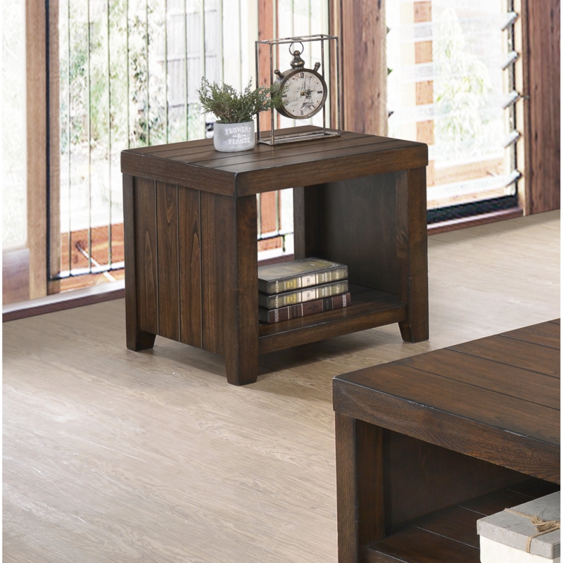 Millwood Pines Rustic Dark Wood End Table