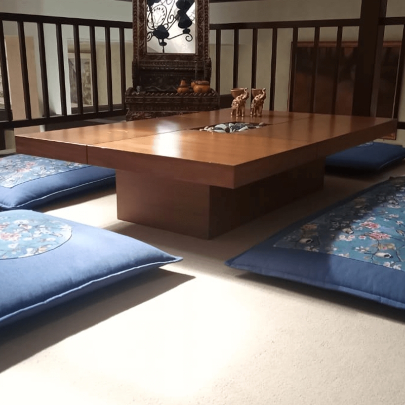Minimalist Japanese Dining Table with Floor Cushions