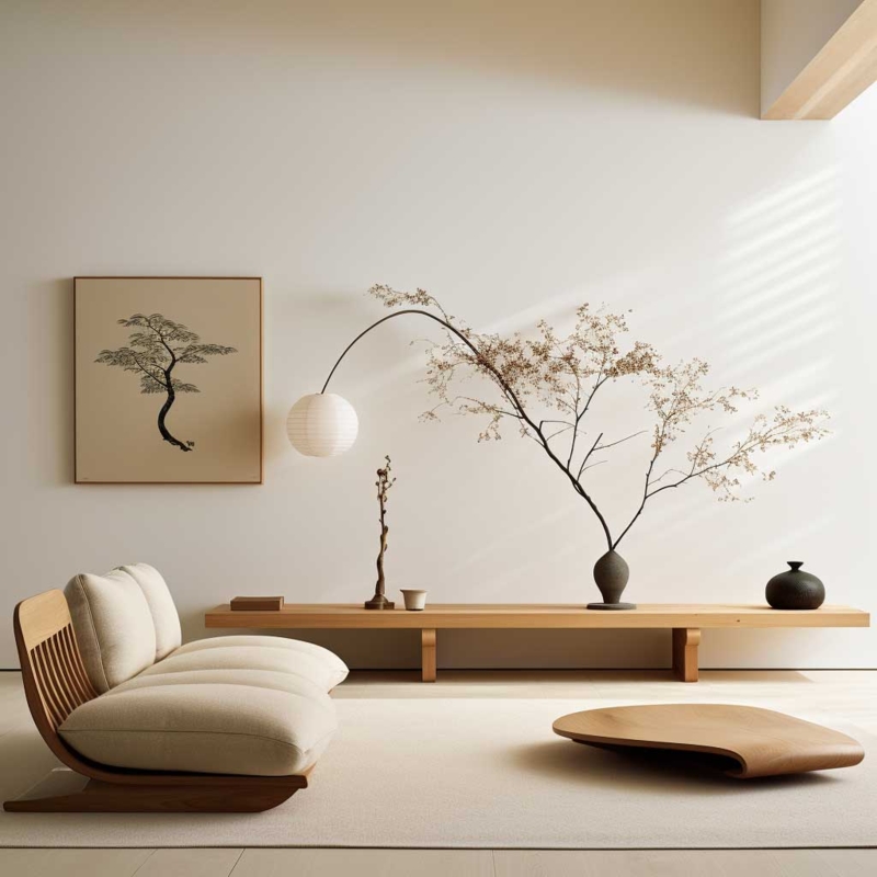 Minimalist Japanese Living Room with Natural Elements