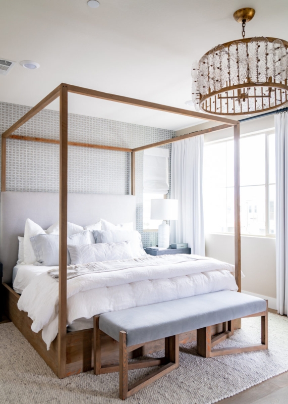 Minimalist Modern Four Poster Bed with Neutral Tones