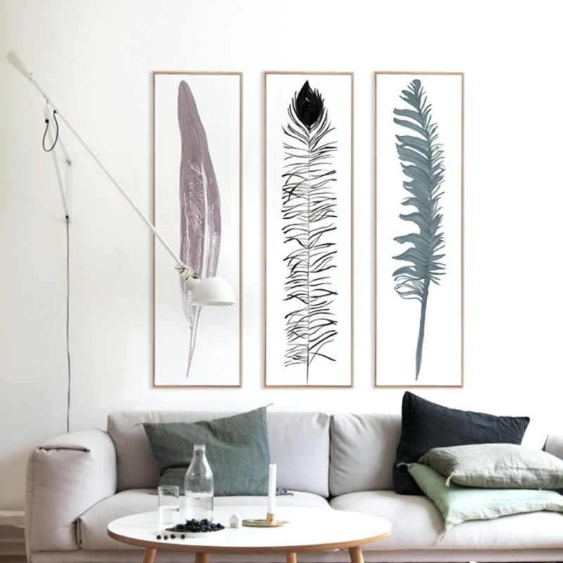 Minimalist Vertical Feather Prints for Modern Living Rooms