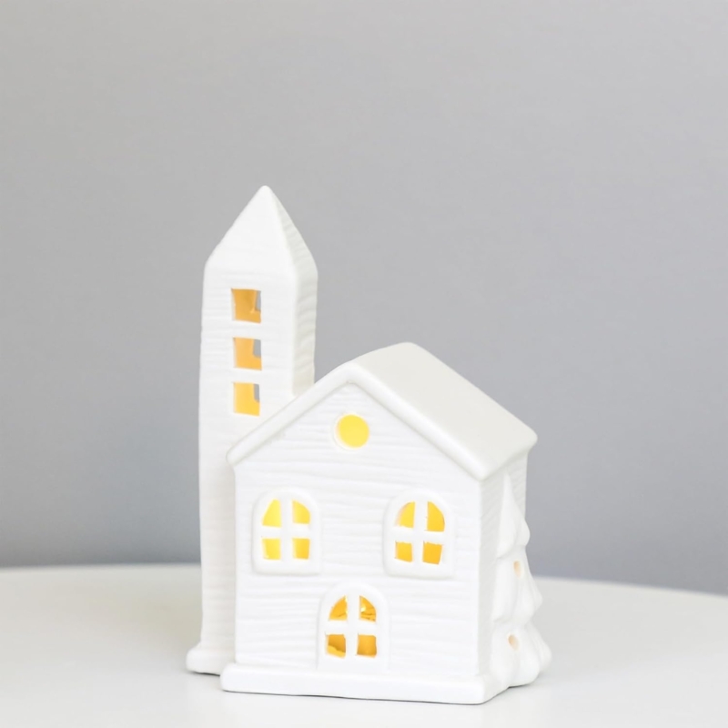 Minimalist White Ceramic Christmas Village Decoration