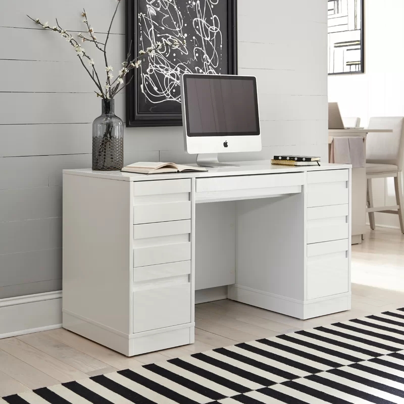 Minimalist White Corner Desk with Storage Drawers