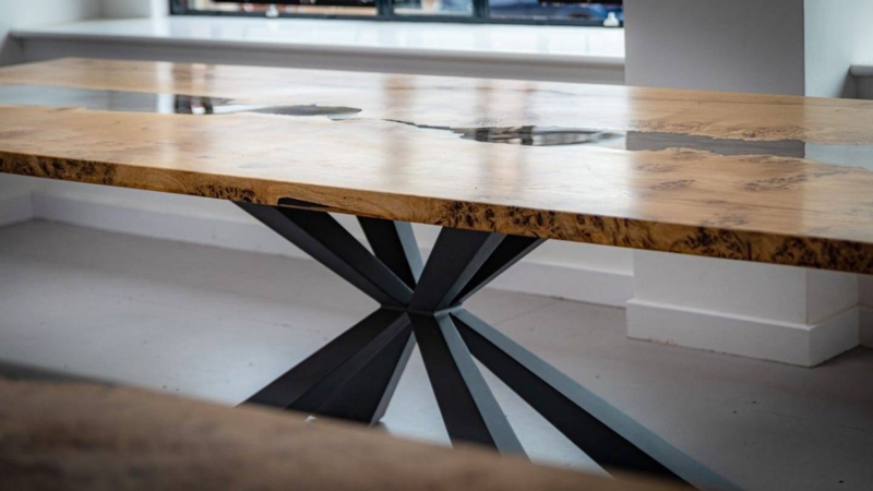 Modern 12-Seater Live Edge Wood Dining Table