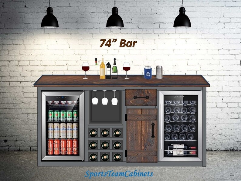 Modern 74 Inch Bar Cabinet with Dual Refrigerators