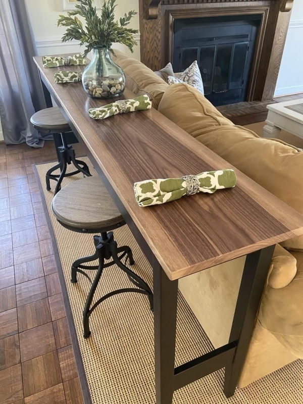Modern Adjustable Bar Table Behind Sofa with Stools
