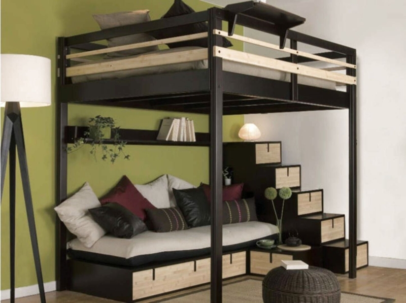 Modern Adult Loft Bed with Built-In Stair Storage
