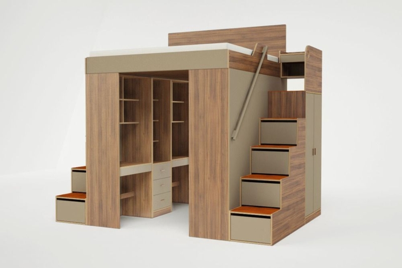 Modern Adult Loft Bed with Integrated Storage