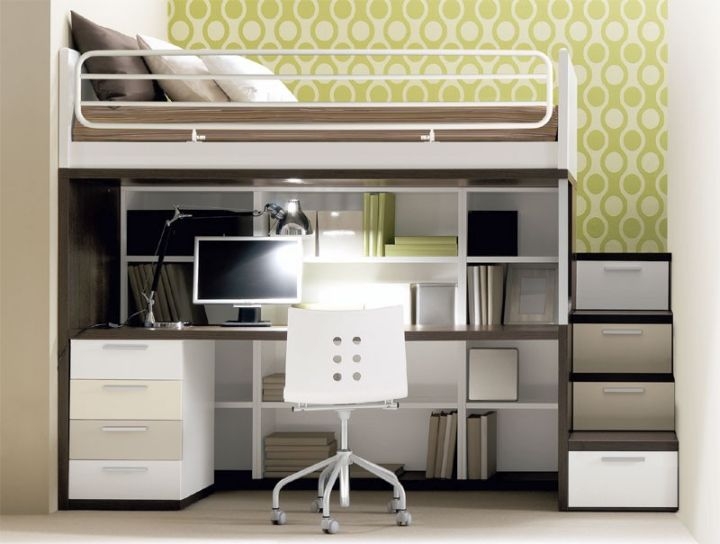 Modern Adult Loft Bed with Stairs and Workspace