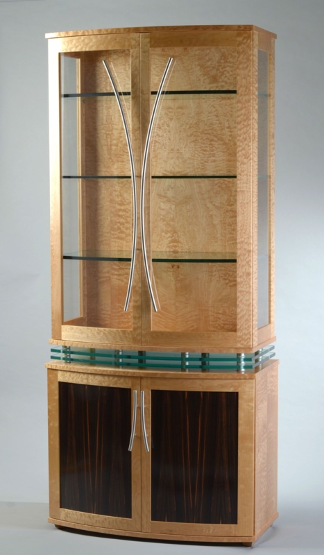 Modern Art Deco Quilted Wood China Cabinet