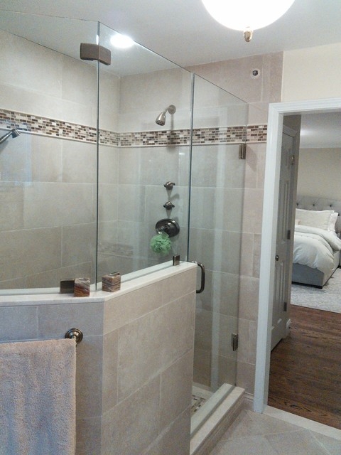 Modern Bathroom Shower with Half-Wall and Frameless Glass