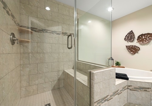 Modern Bathroom with Partial Glass Shower Wall