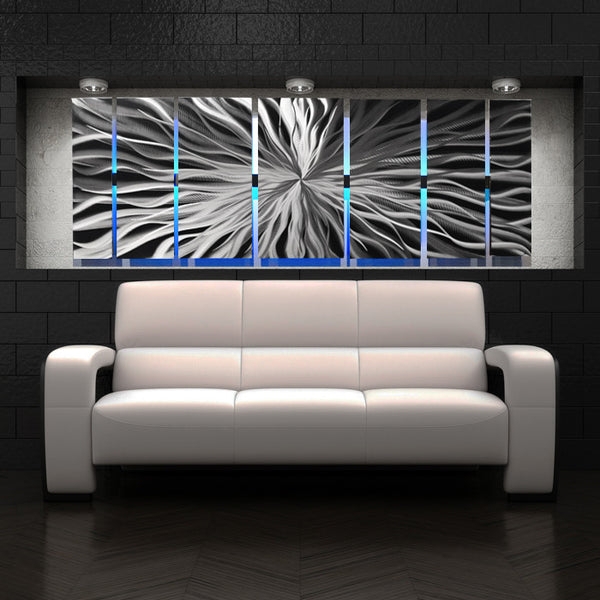 Modern Black and White LED Wall Art Above Sofa