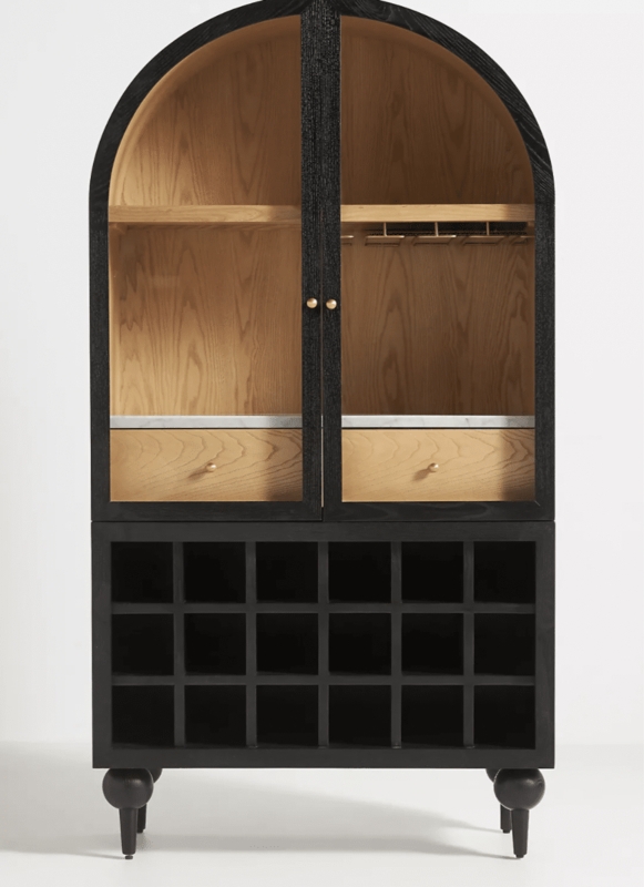 Modern Black Arch Bar Cabinet with Wine Storage