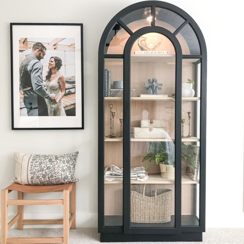 Modern Black Arched Curio Cabinet with Glass Doors