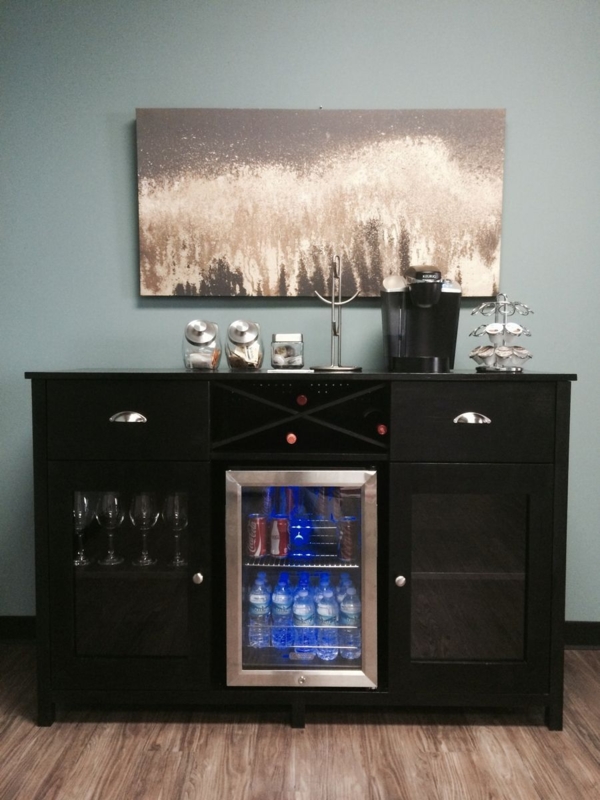 Modern Black Bar Cabinet with Built-In Fridge