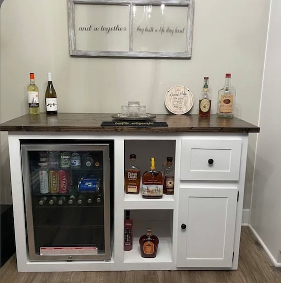 Modern Black Bar Cabinet with Wine Refrigerator