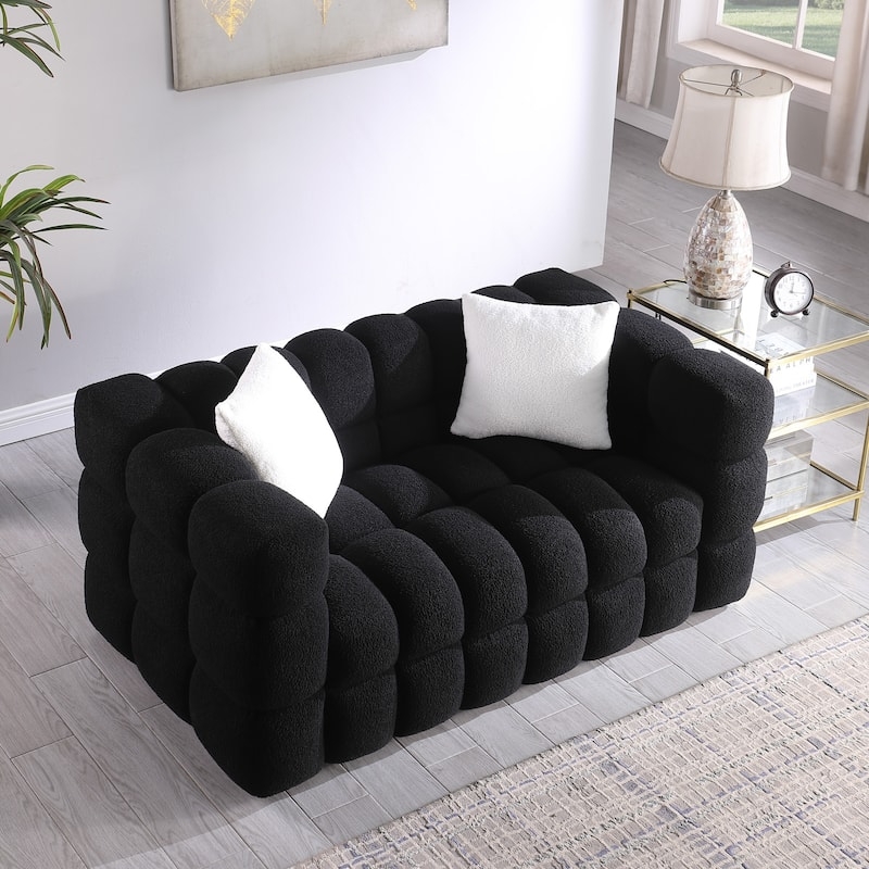 Modern Black Boucle Cloud Sofa with White Pillows