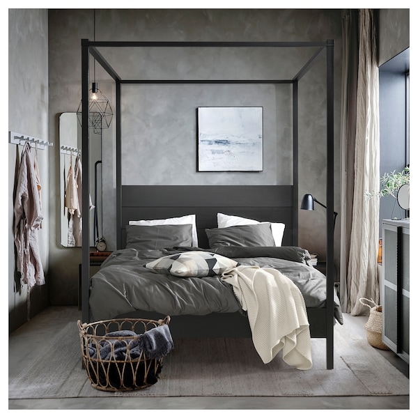 Modern Black Four-Poster Bed in Minimalist Bedroom