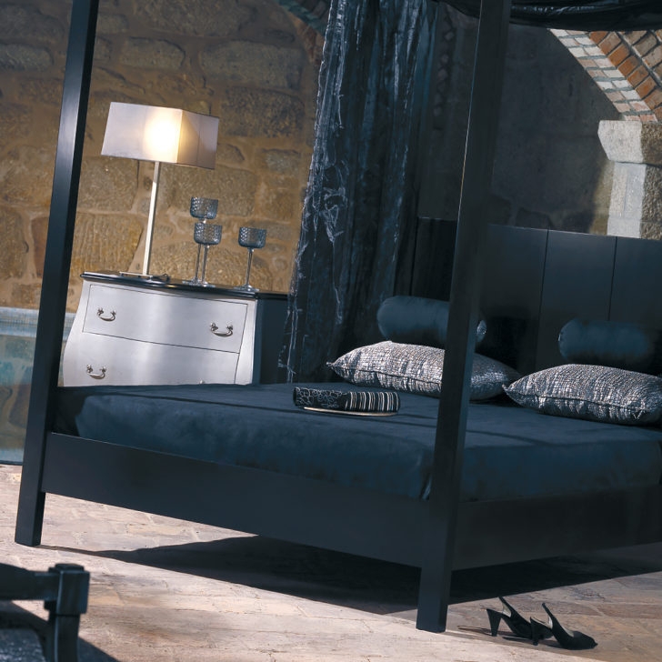 Modern Black Four Poster Bed with Chic Accents