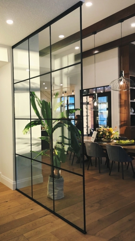 Modern Black Frame Glass Panel Room Divider