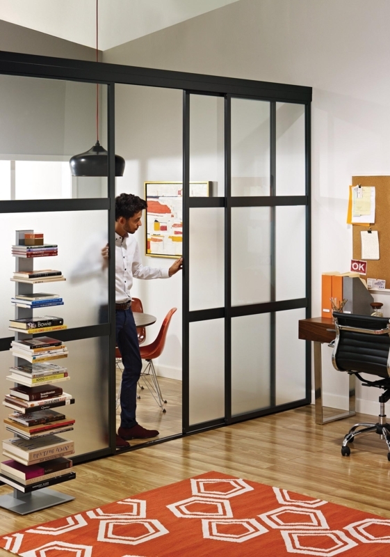 Modern Black Frame Sliding Glass Room Divider