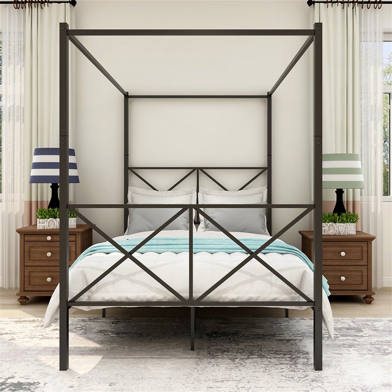 Modern Black Metal Four Poster Bed Design