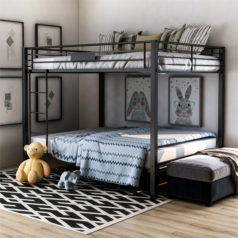 Modern Black Metal Queen Over Queen Bunk Bed Design