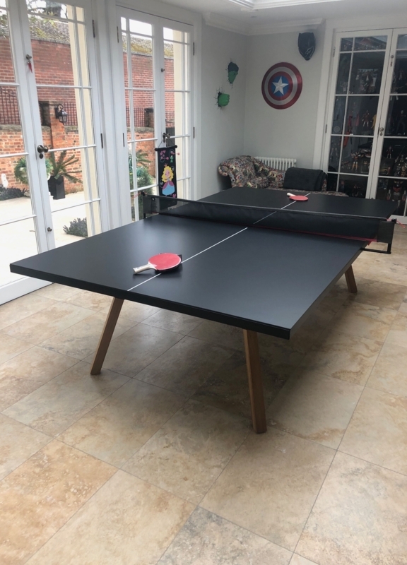 Modern Black Ping Pong Table with Wooden Legs