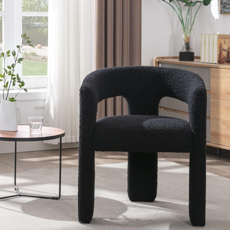 Modern Black Sherpa Barrel Chair with Faux Fur Upholstery