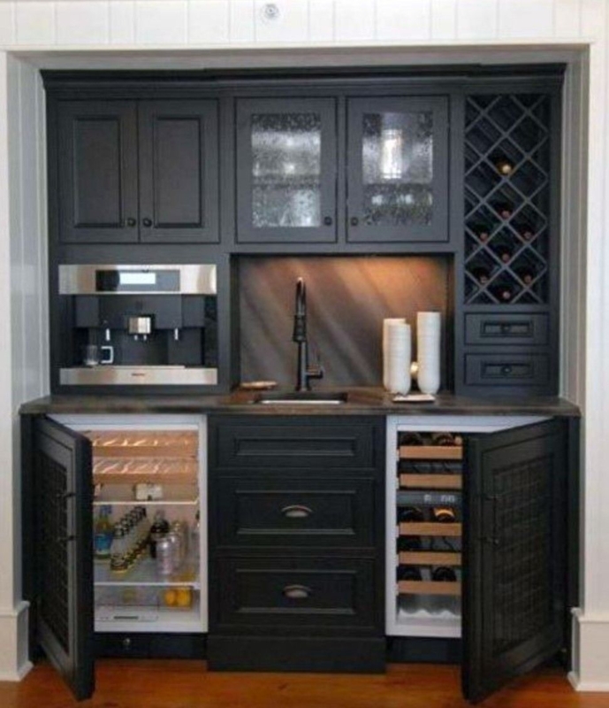 Modern Black Wet Bar Cabinet with Sink and Wine Storage