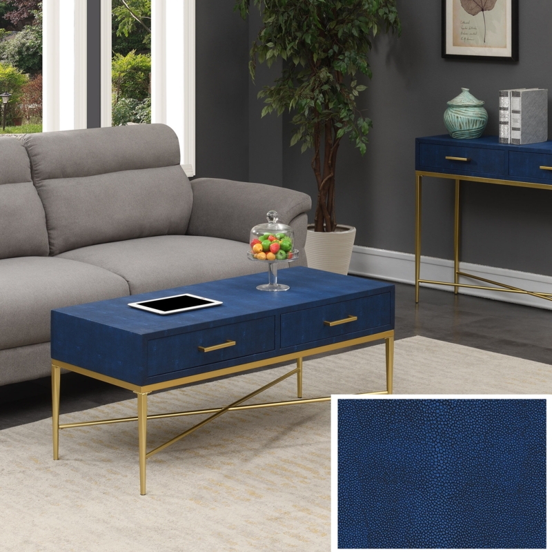 Modern Blue Coffee Table with Gold Legs