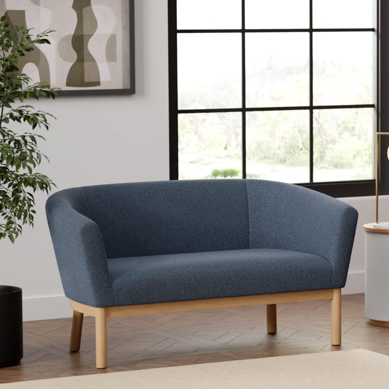 Modern Blue Curved Loveseat for Small Spaces