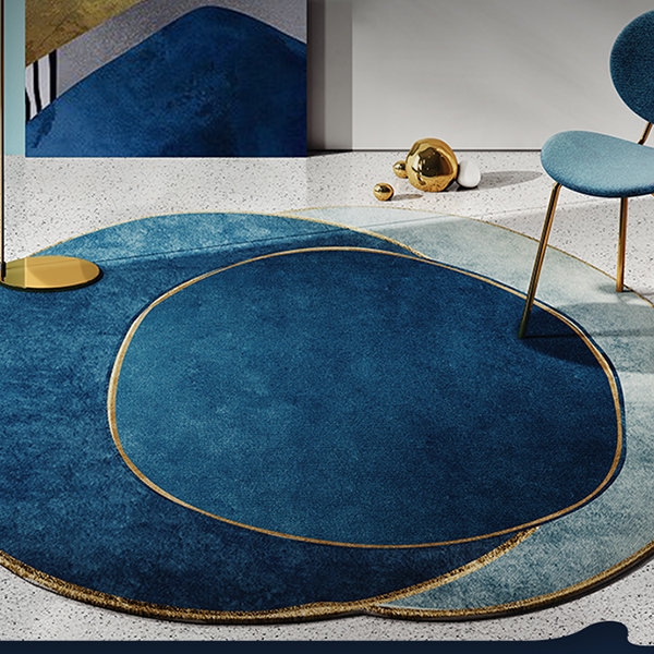 Modern Blue Irregular Shaped Nylon Cotton Rug