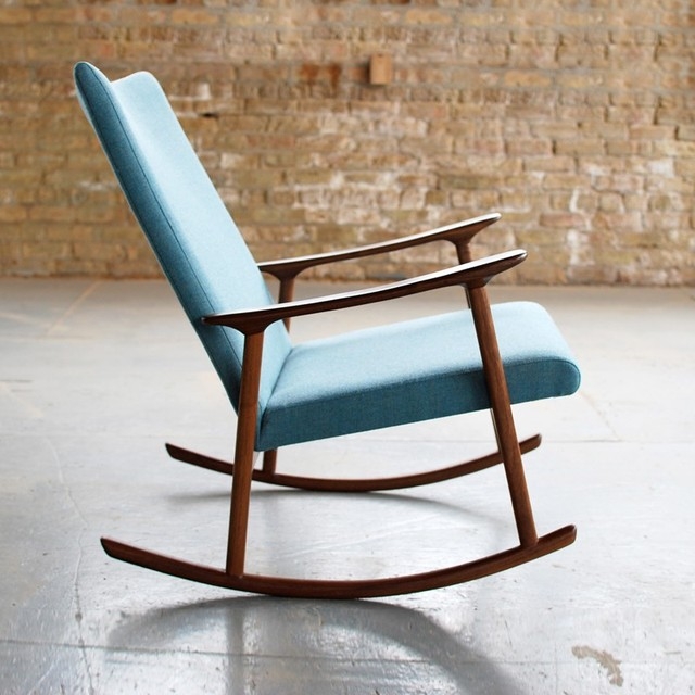Modern Blue Upholstered Wooden Rocking Chair