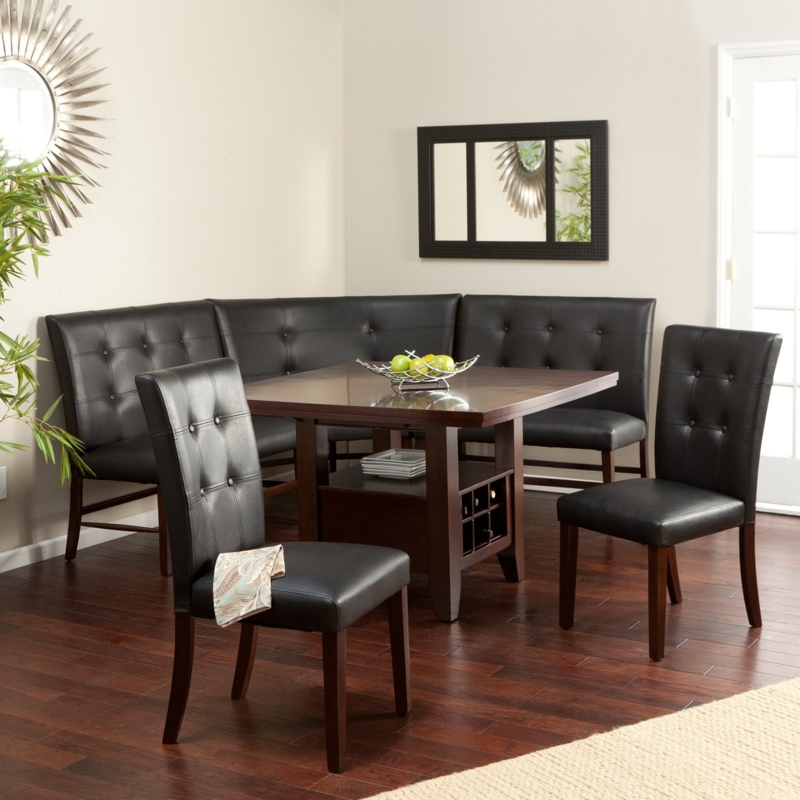 Modern Booth Kitchen Table with Black Leather Chairs