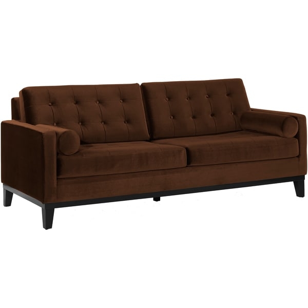 Modern Brown Velvet Sofa with Button Tufting