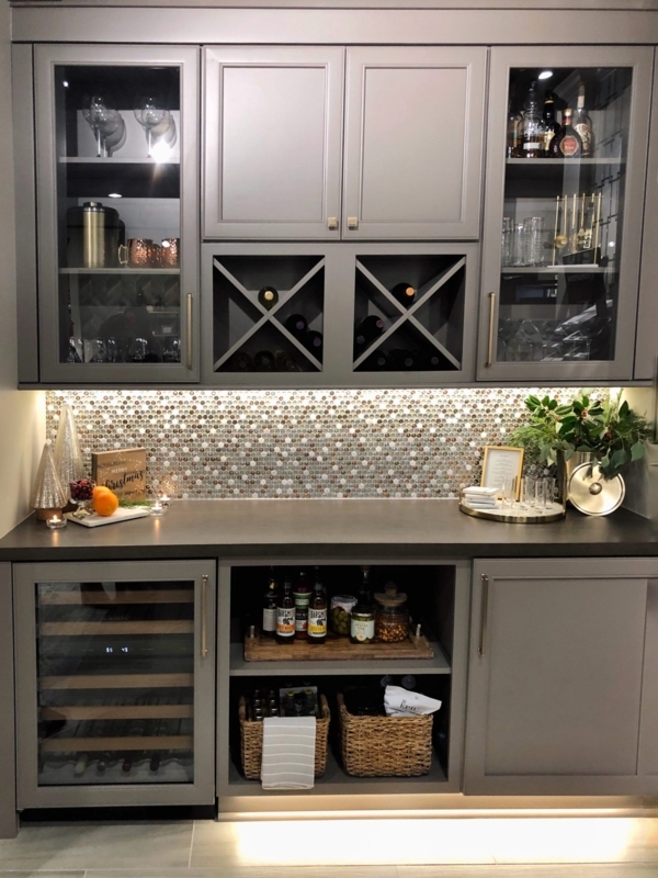 Modern Built-In Bar with Wine Storage and Glass Cabinets