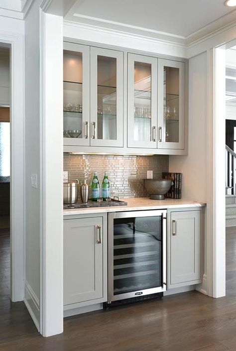 Modern Built-In Home Bar with Glass Cabinets