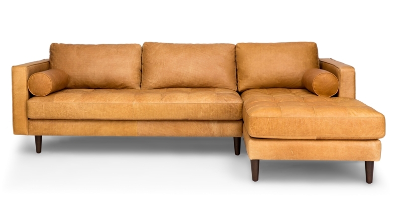 Modern Camel Color Sectional Sofa with Clean Lines
