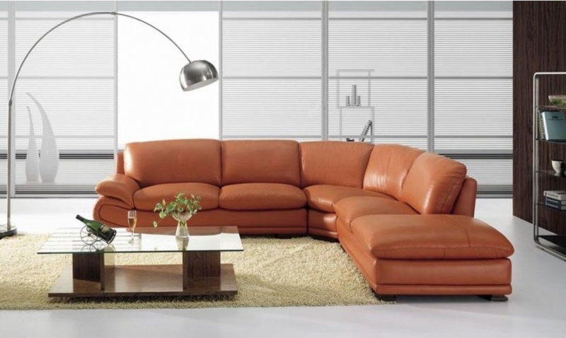 Modern Caramel Leather Sectional Sofa for Living Room