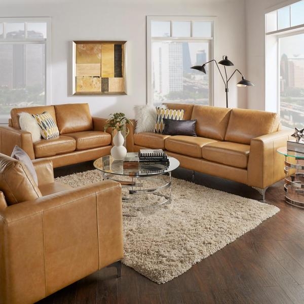 Modern Caramel Leather Sofa Set Living Room