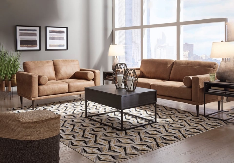 Modern Caramel Sofa Set in Bright Living Room